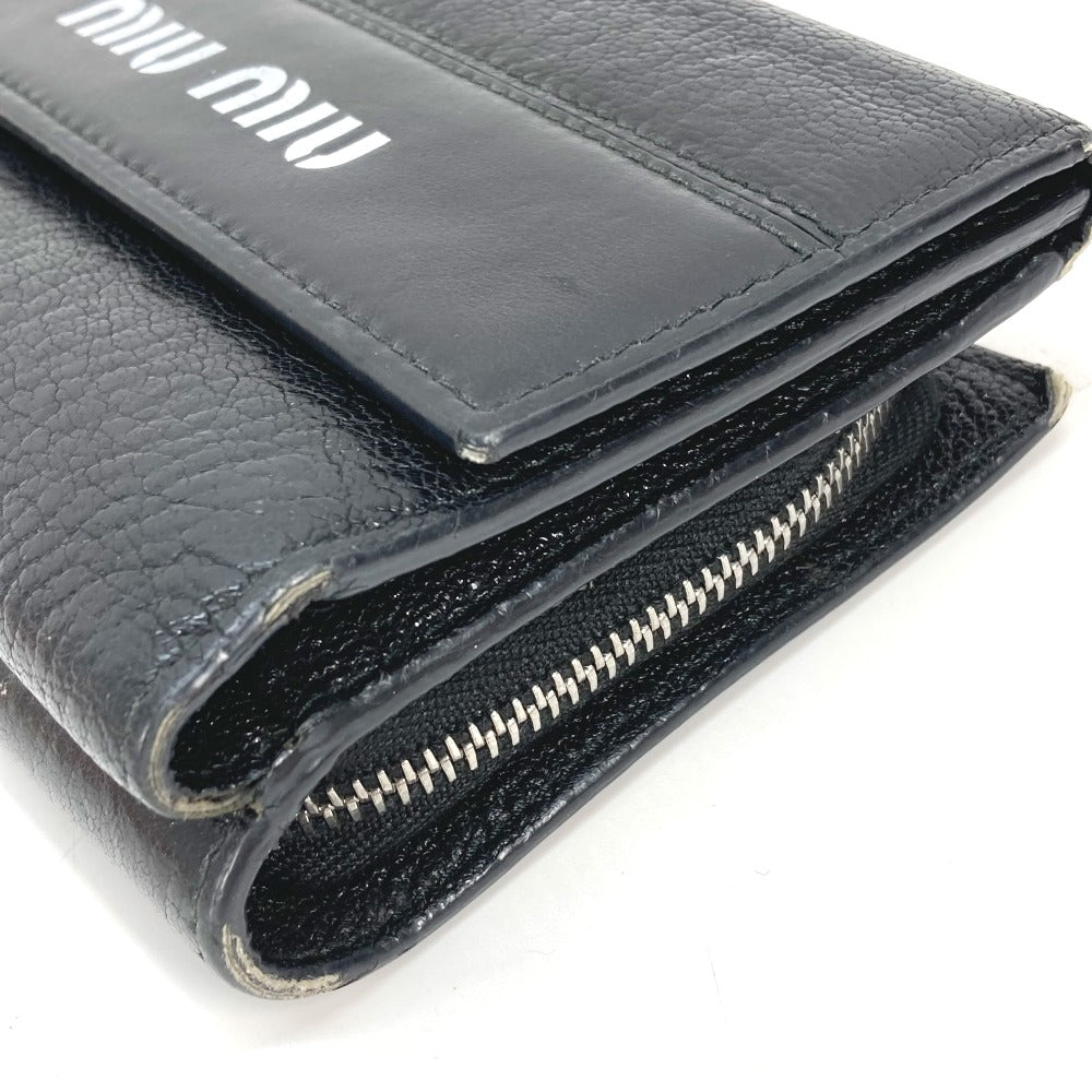 MIUMIU Trifold wallet 5ML014 leather black By color logo Women Used Authentic