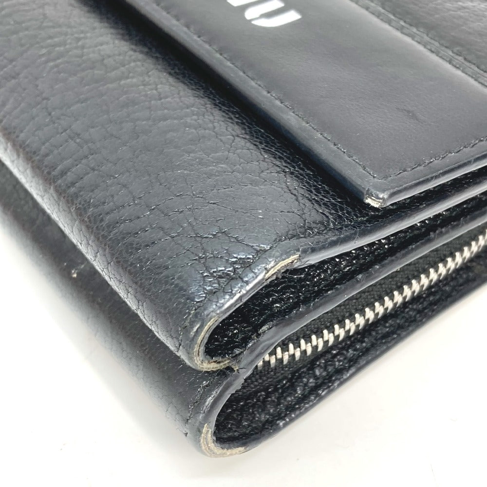 MIUMIU Trifold wallet 5ML014 leather black By color logo Women Used Authentic