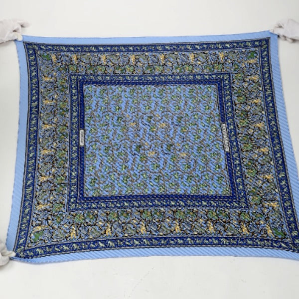 HERMES scarf silk blue 100% silk Pleated Women Used Authentic