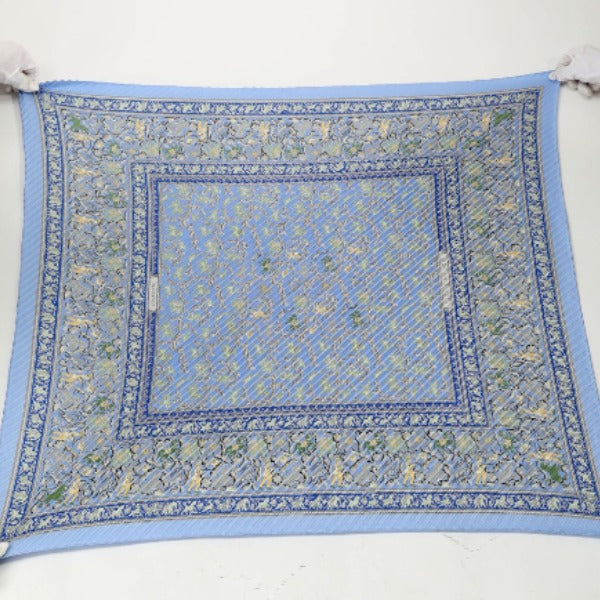 HERMES scarf silk blue 100% silk Pleated Women Used Authentic