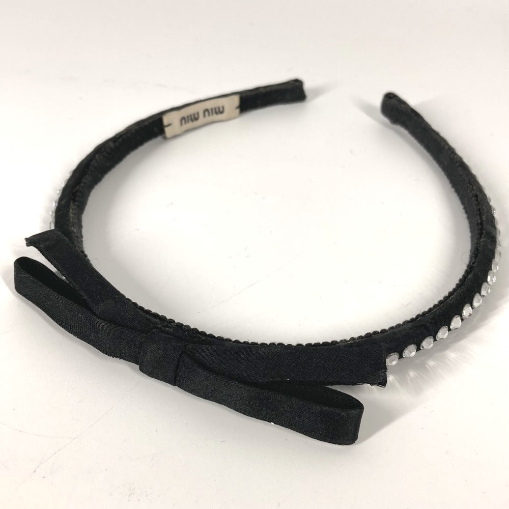 MIUMIU hair accessory Satin black ribbon rhinestone ribbon Women Used Authentic