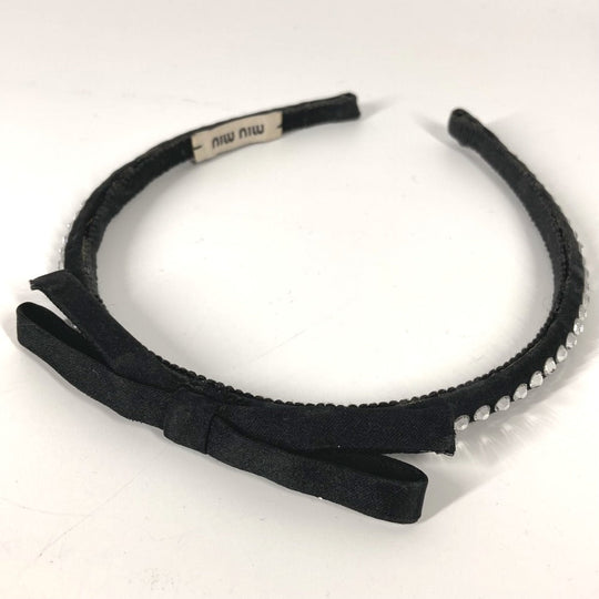 MIUMIU hair accessory Satin black ribbon rhinestone ribbon Women Used Authentic
