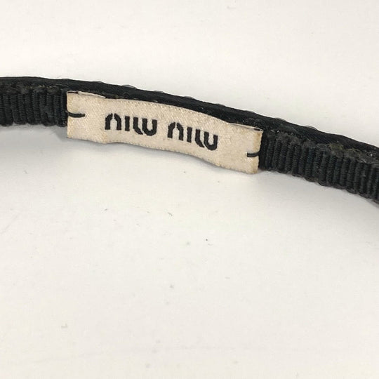 MIUMIU hair accessory Satin black ribbon rhinestone ribbon Women Used Authentic