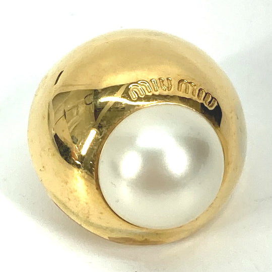 MIUMIU Earring metal gold logo fake pearl ear cuff Women Used Authentic