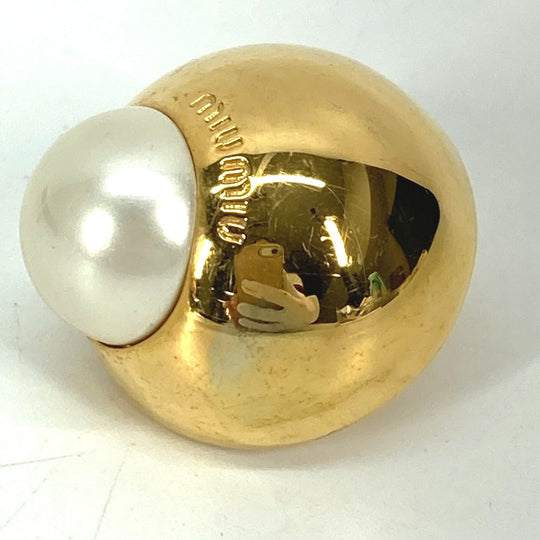 MIUMIU Earring metal gold logo fake pearl ear cuff Women Used Authentic