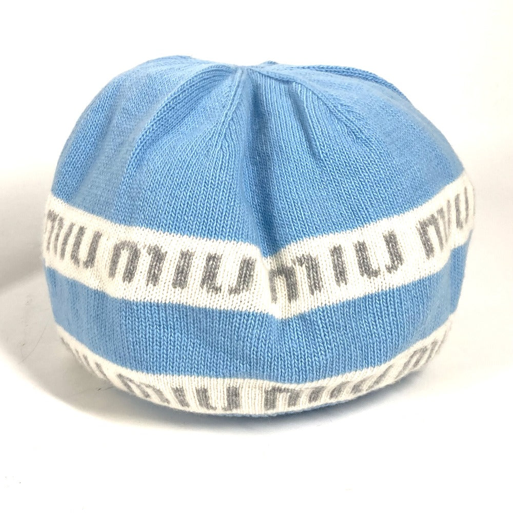 MIUMIU Knit hat 5HC260 Wool, Cashmere blue beanie hat knit hat knit cap logo Women Used Authentic