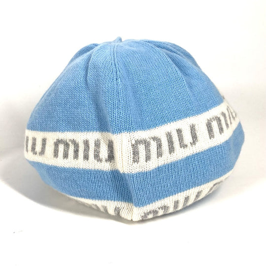 MIUMIU Knit hat 5HC260 Wool, Cashmere blue beanie hat knit hat knit cap logo Women Used Authentic