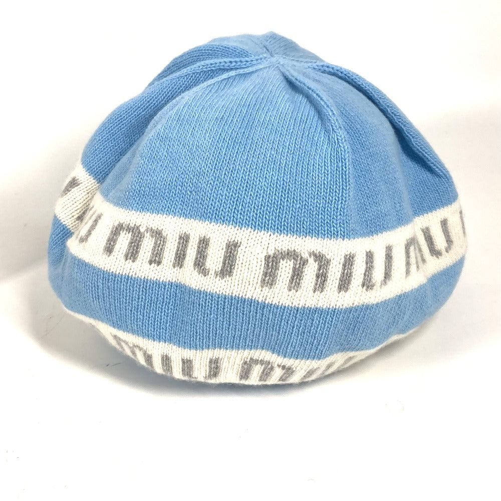 MIUMIU Knit hat 5HC260 Wool, Cashmere blue beanie hat knit hat knit cap logo Women Used Authentic