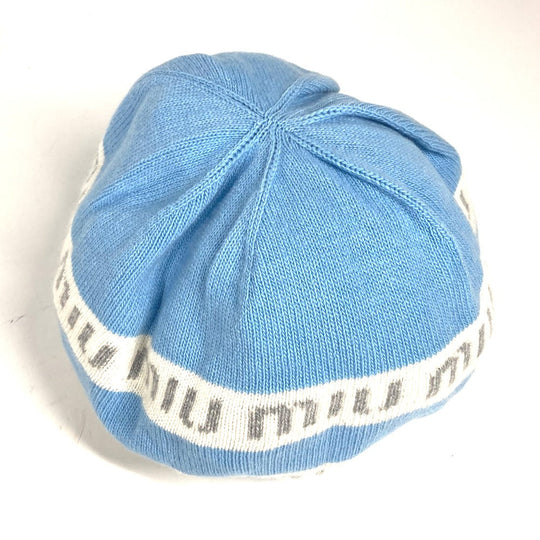 MIUMIU Knit hat 5HC260 Wool, Cashmere blue beanie hat knit hat knit cap logo Women Used Authentic