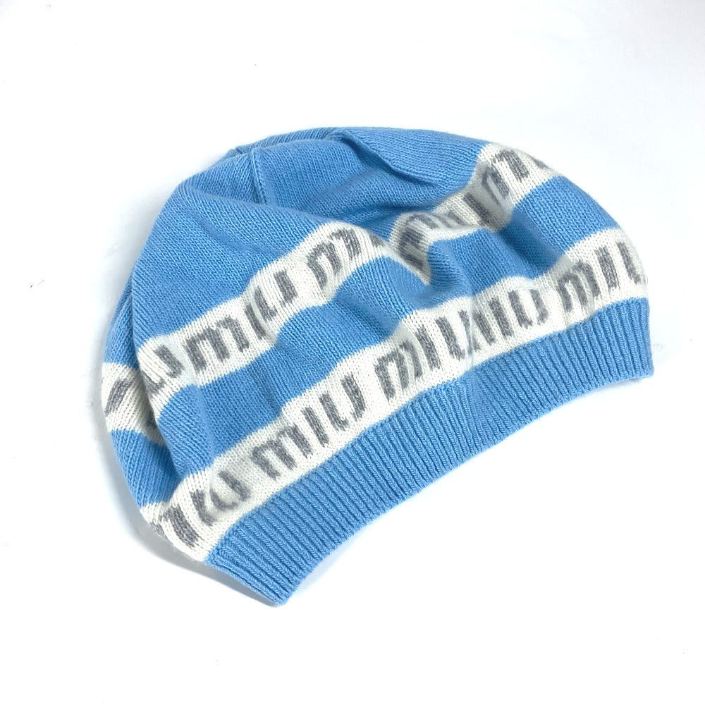 MIUMIU Knit hat 5HC260 Wool, Cashmere blue beanie hat knit hat knit cap logo Women Used Authentic