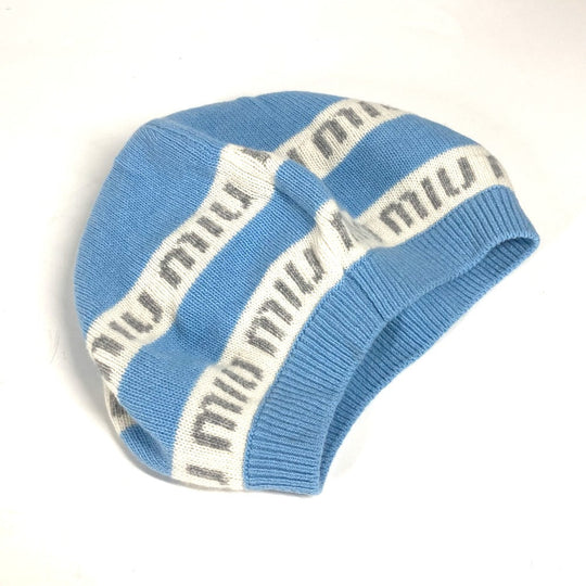 MIUMIU Knit hat 5HC260 Wool, Cashmere blue beanie hat knit hat knit cap logo Women Used Authentic