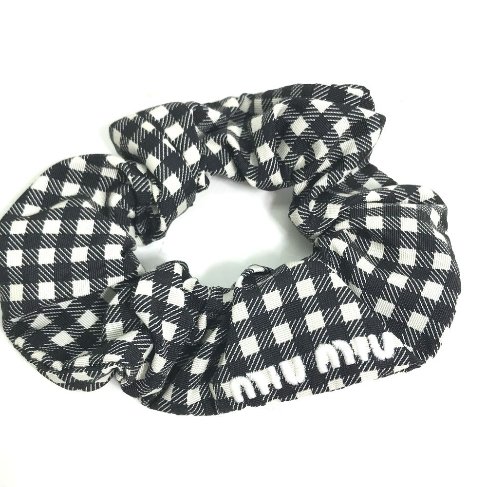 MIUMIU hair accessory Nylon black Check logo Women Used Authentic