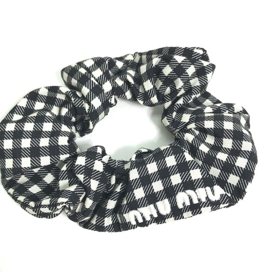 MIUMIU hair accessory Nylon black Check logo Women Used Authentic