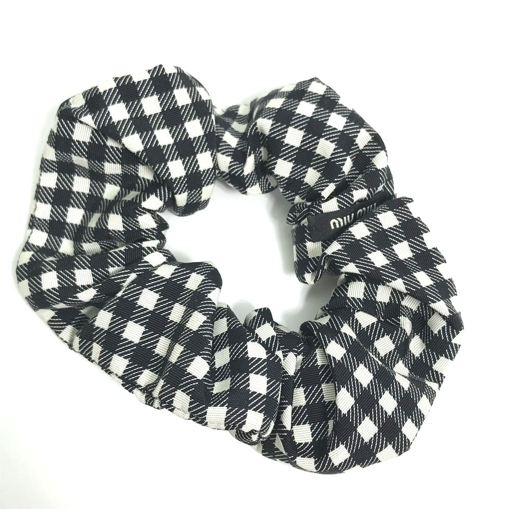 MIUMIU hair accessory Nylon black Check logo Women Used Authentic