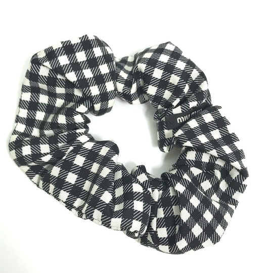 MIUMIU hair accessory Nylon black Check logo Women Used Authentic