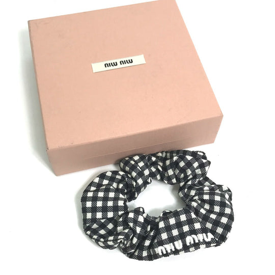 MIUMIU hair accessory Nylon black Check logo Women Used Authentic