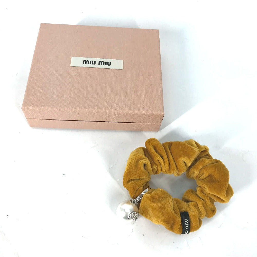 MIUMIU hair accessory velvet yellow Crystal charm with fake pearls and rhinestones Women Used Authentic
