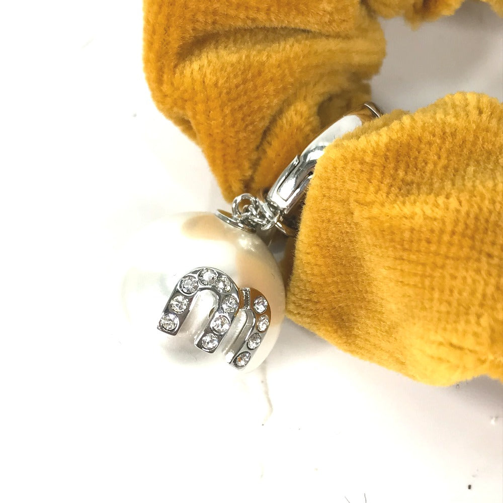 MIUMIU hair accessory velvet yellow Crystal charm with fake pearls and rhinestones Women Used Authentic