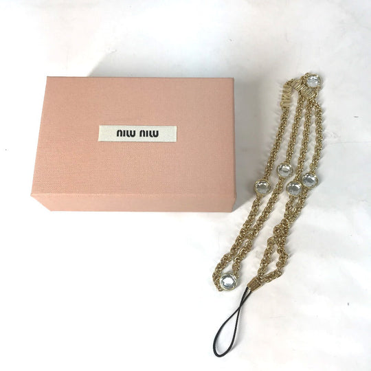 MIUMIU strap 5ZT044 metal gold logo rhinestone strap Women Used Authentic
