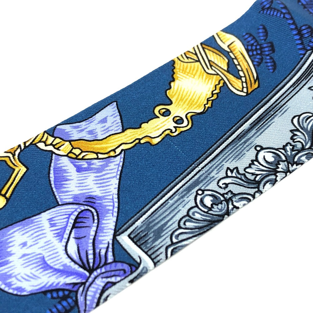 HERMES scarf silk blue Della Cavaleria