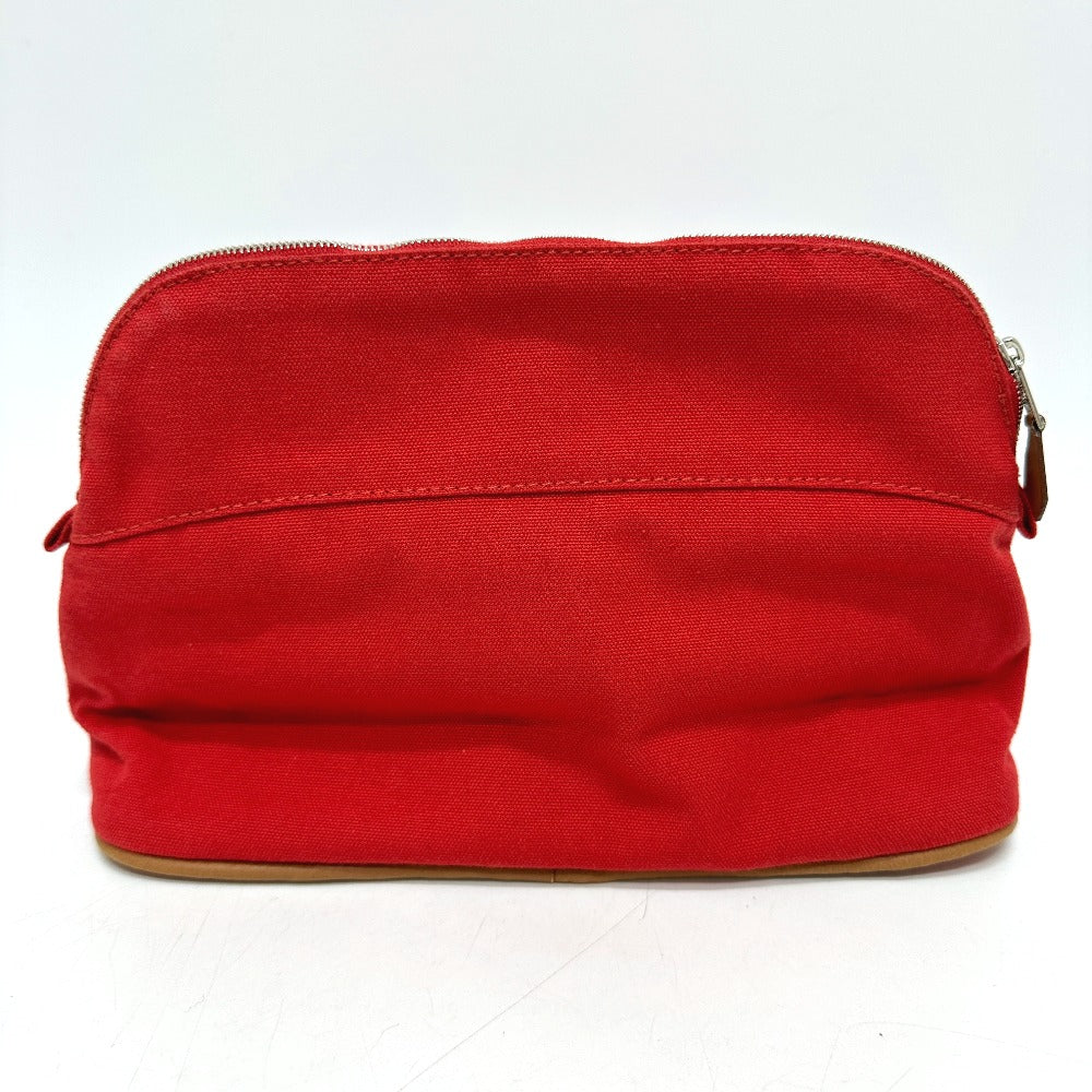 HERMES Pouch cotton Red Bored 25 Women Used Authentic