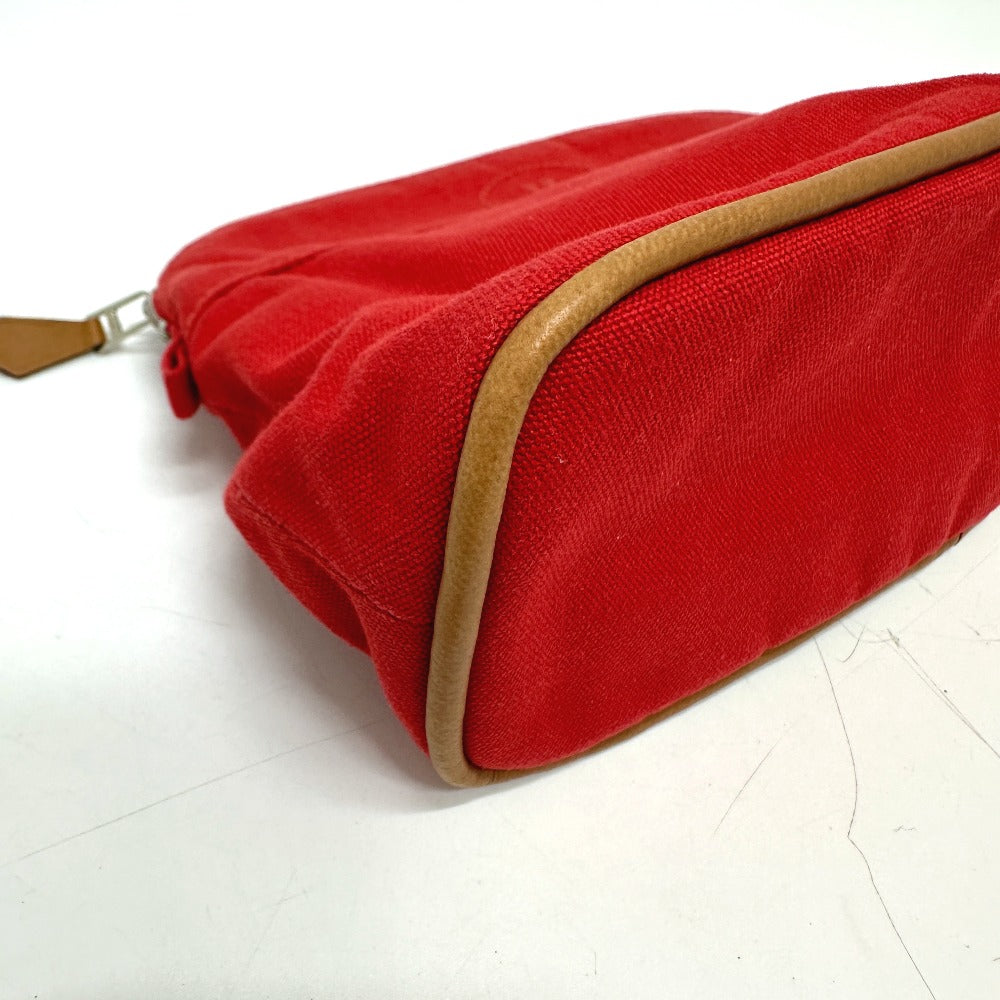 HERMES Pouch cotton Red Bored 25 Women Used Authentic
