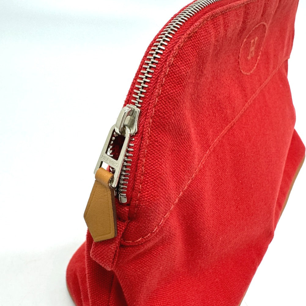 HERMES Pouch cotton Red Bored 25 Women Used Authentic