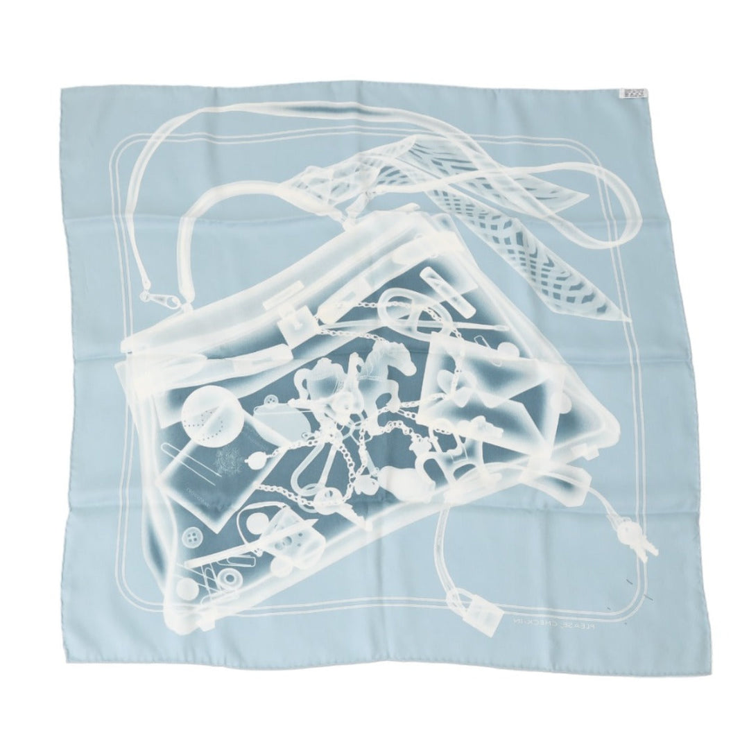 HERMES scarf silk blue gray scarf Women Used Authentic