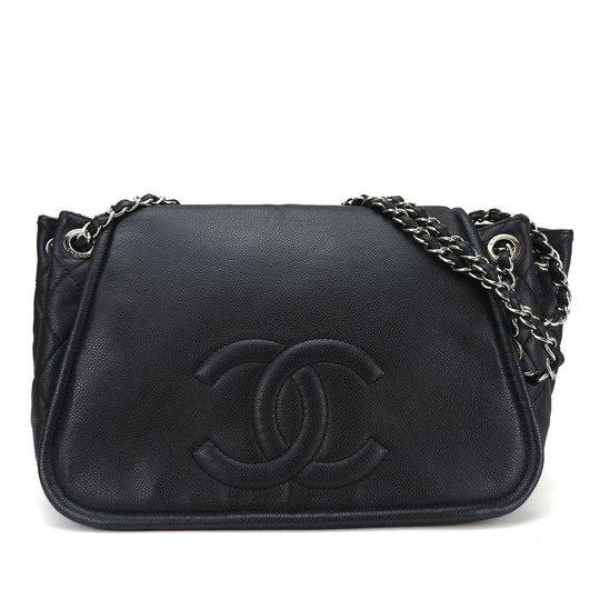 CHANEL Shoulder Bag Caviar skin black ChainShoulder Women Used Authentic