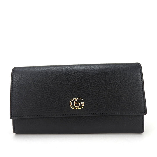 GUCCI Long Wallet Purse 456116 leather black GG Marmont Women Used Authentic