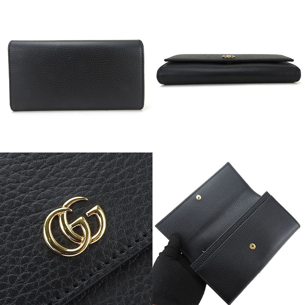 GUCCI Long Wallet Purse 456116 leather black GG Marmont Women Used Authentic