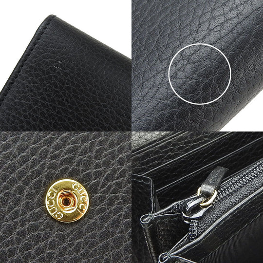 GUCCI Long Wallet Purse 456116 leather black GG Marmont Women Used Authentic