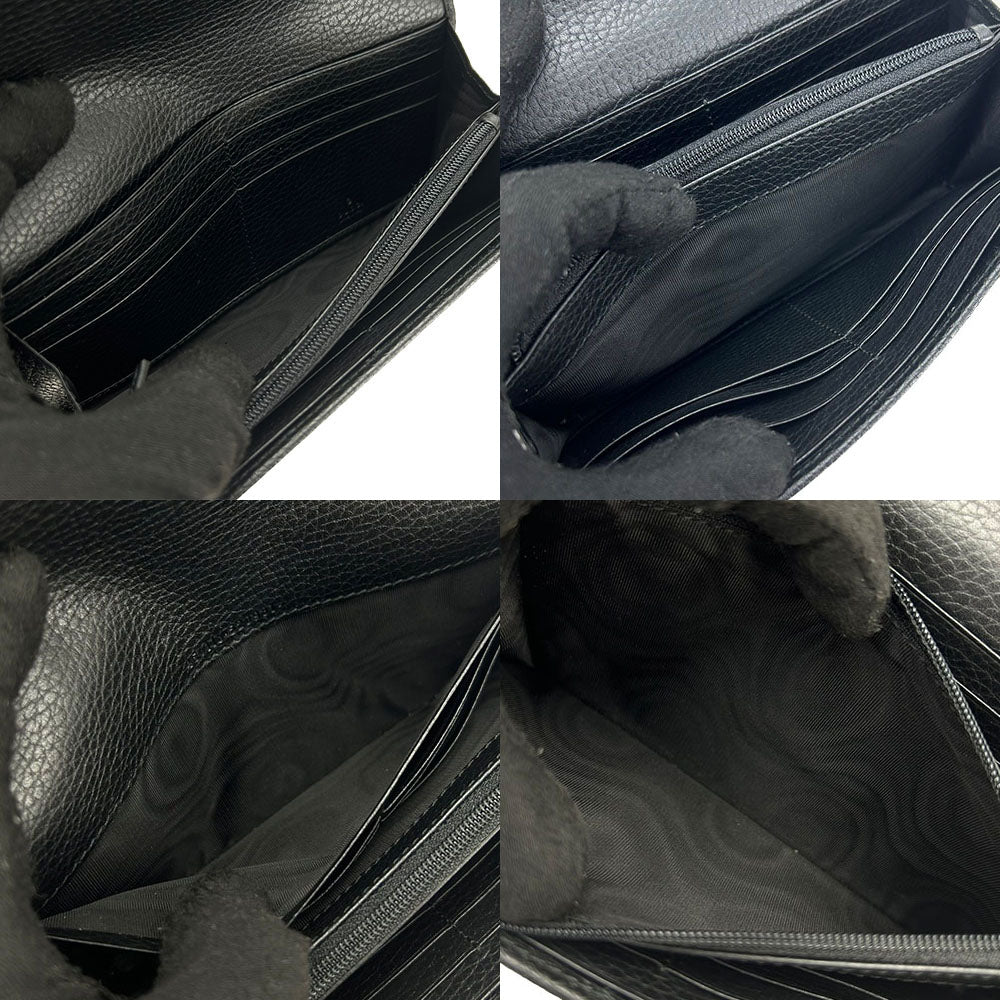 GUCCI Long Wallet Purse 456116 leather black GG Marmont Women Used Authentic
