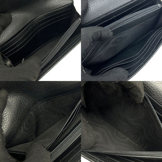 GUCCI Long Wallet Purse 456116 leather black GG Marmont Women Used Authentic