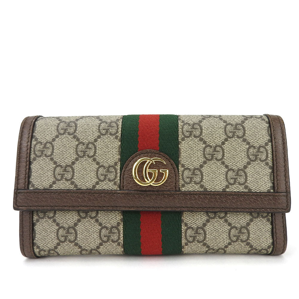 GUCCI Long Wallet Purse 523153 GG Supreme canvas, leather beige Off deer unisex(Unisex) Used Authentic