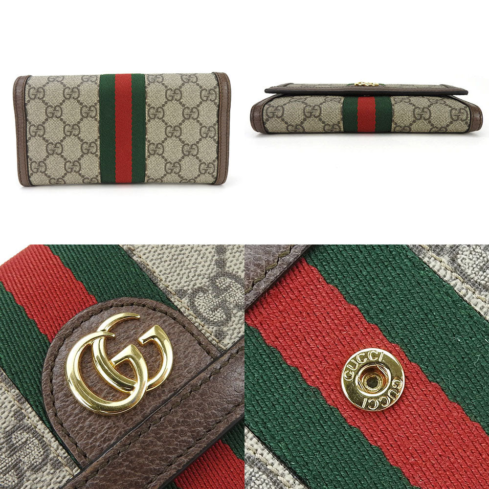 GUCCI Long Wallet Purse 523153 GG Supreme canvas, leather beige Off deer unisex(Unisex) Used Authentic