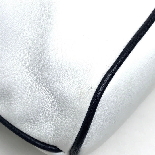 CELINE Shoulder Bag leather White x black Ribbon motif Women Used Authentic