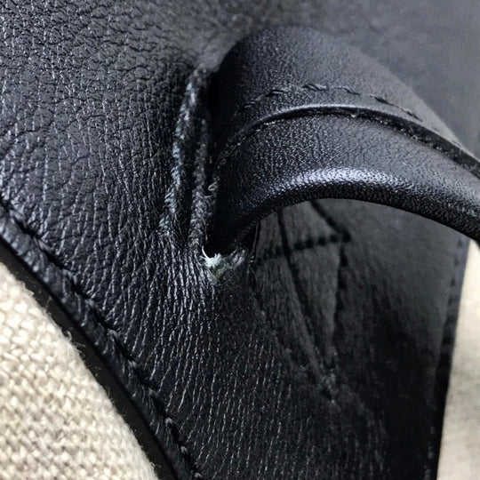 CELINE Tote Bag Linen canvas, leather Beige x black Women Women Used Authentic