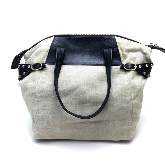 CELINE Tote Bag Linen canvas, leather Beige x black Women Women Used Authentic