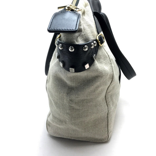 CELINE Tote Bag Linen canvas, leather Beige x black Women Women Used Authentic