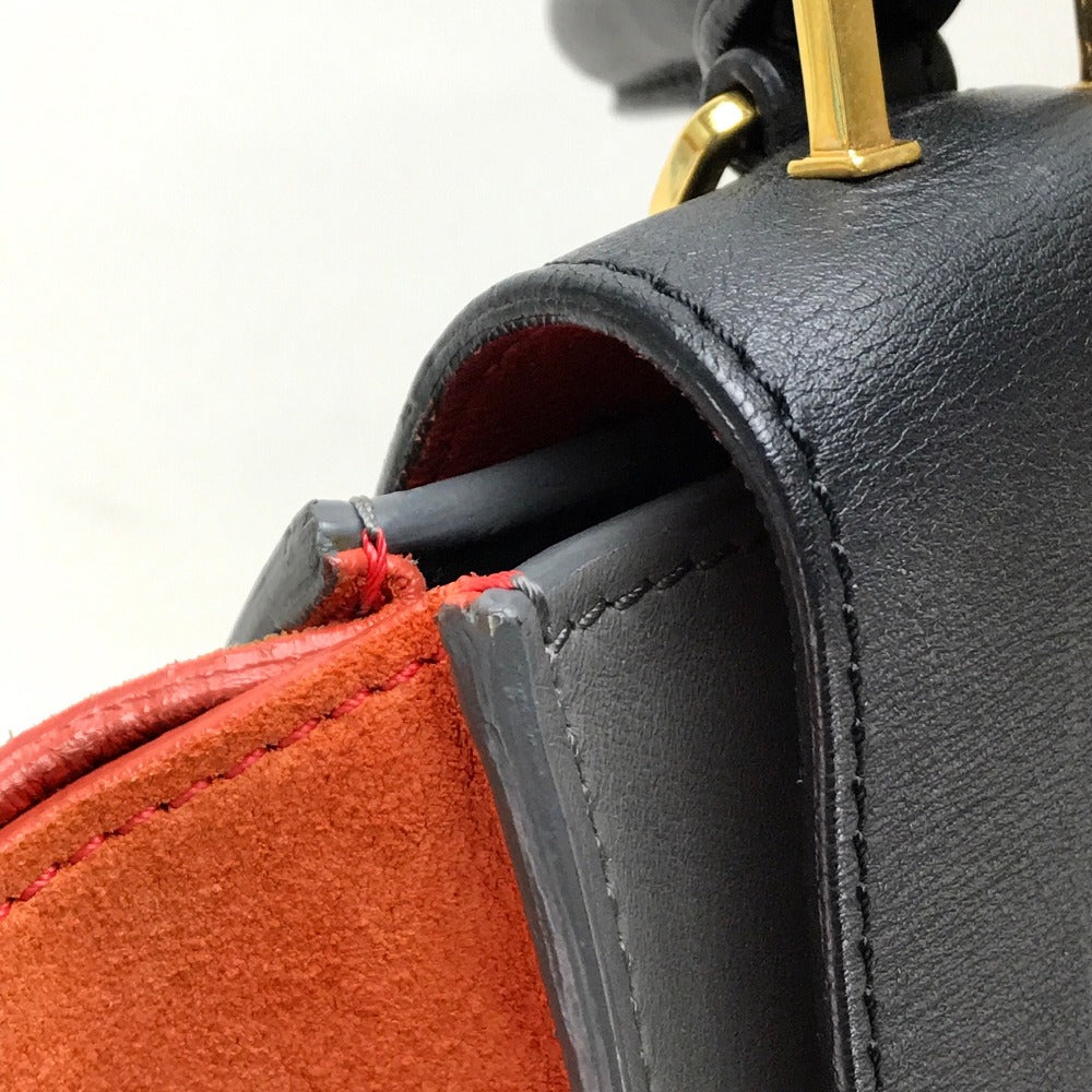 CELINE Shoulder Bag Suede leather Gray x black x orange 2WAY handbag Women Used Authentic