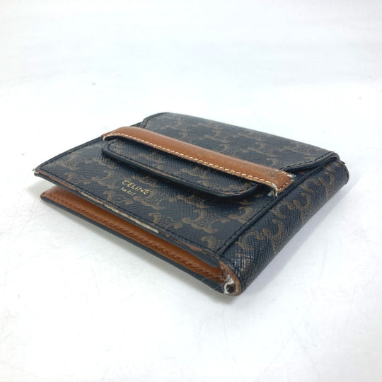 CELINE Folded wallet leather Brown Card Case triomphe wallet mens Secondhand Authentic