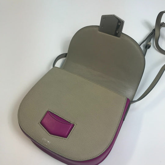 CELINE Shoulder Bag leather Gray x purple pink By color Trotter small Women Used Authentic