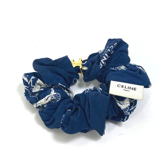 CELINE hair accessory silk blue Sulky logo Women Used Authentic