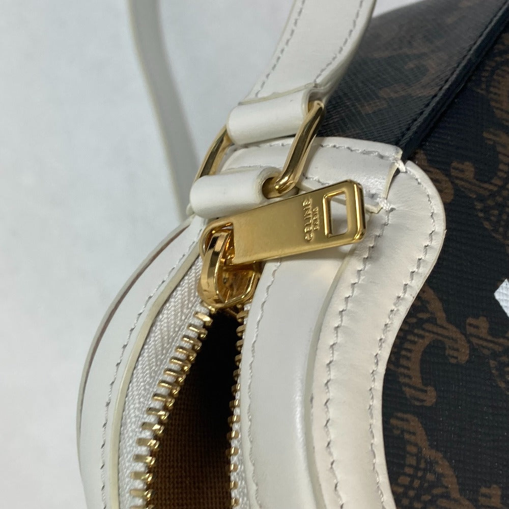 CELINE Shoulder Bag Canvas / leather Brown triomphe logo Women Used Authentic