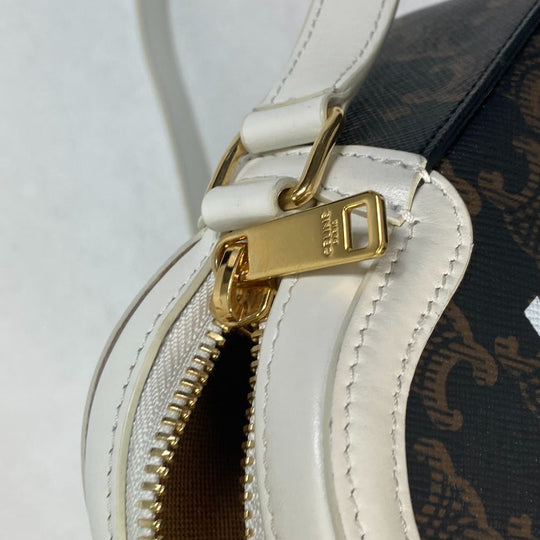 CELINE Shoulder Bag Canvas / leather Brown triomphe logo Women Used Authentic