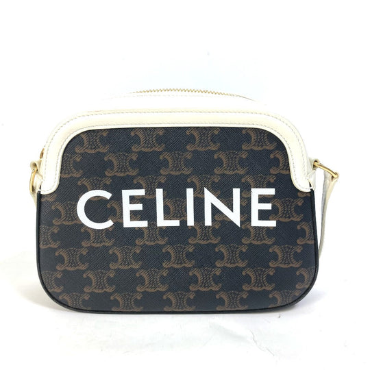 CELINE Shoulder Bag Canvas / leather Brown triomphe logo Women Used Authentic