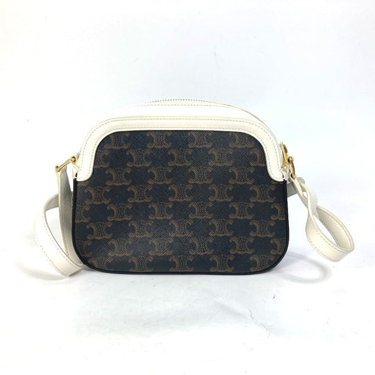 CELINE Shoulder Bag Canvas / leather Brown triomphe logo Women Used Authentic