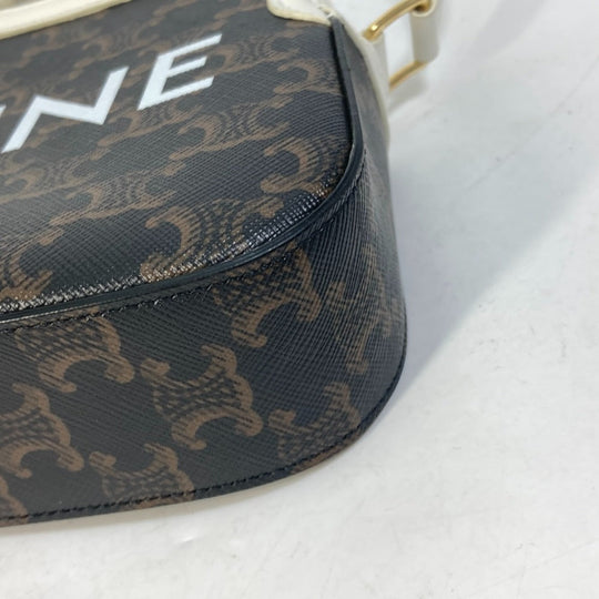 CELINE Shoulder Bag Canvas / leather Brown triomphe logo Women Used Authentic