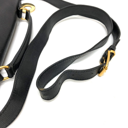 CELINE Shoulder Bag leather black Circle charm Women Used Authentic